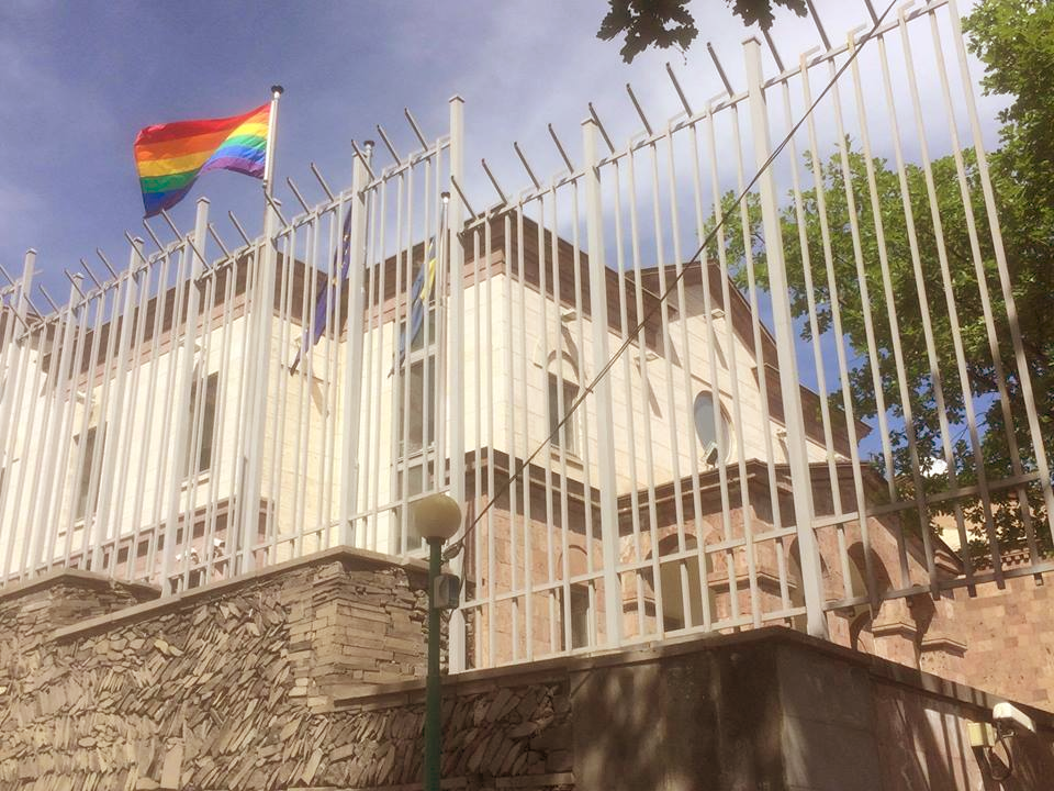 Great Britain Embassy hoisted LGBT flag above their building