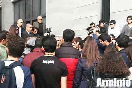 Students protesting the cancellation of the deferment from compulsory  military service blocked the entrance to the building of the National  Assembly of Armenia