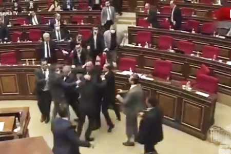 MPs from the ruling party and the opposition, not finding  counter-arguments, began to sort things out with fists