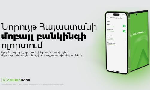 Впервые в Армении Америабанк добавил в мобильное приложение MyAmeria новую функцию Visa Card Subscription