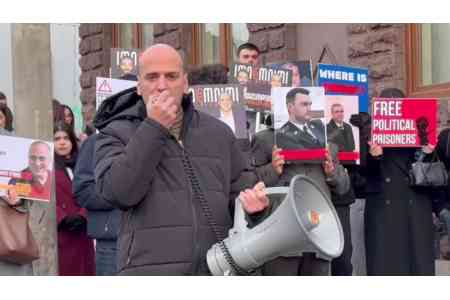 Antifake staff  protesting outside CoE and UN offices in Yerevan